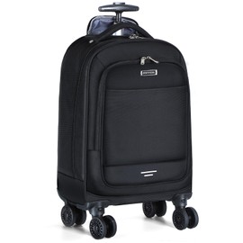 Ponhog Rolling Backpack, 15.6 inch Laptop Backpack with 4 Spinner Wheels, Carry on Travel Backpack Water Resistant Wheeled Backpacks for Women Men Suitable for Overnight College Work, Black