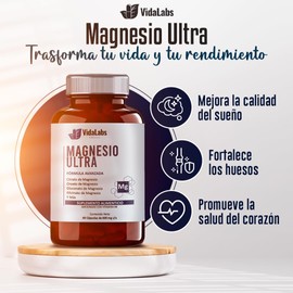Magnesio Ultra Vida Labs 60 Capsulas, Magnesio de Amplio Espectro Calidad Premium.