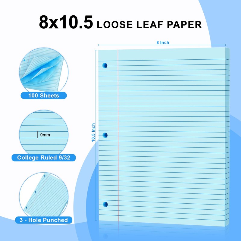 Blue Loose Leaf Paper 100 Sheets 8" x 10.5" Filler