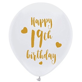 Whtie 19th Birthday Latex Balloons, 12inch (16pcs) Girl Boy Gold Happy 19th Birthday Party Decorations Supplies