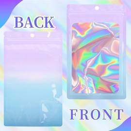 Songio packing Holographic Mylar Bags for Food Storage, 100 PCS Gradient Foil Bags(4.1"*5.9"), Resealable Bag for Small Business, Smell Proof Bag, Jewelry Bags(Red Yellow)