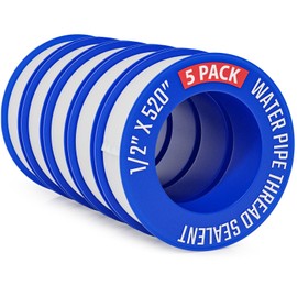 D-NYX 4 Rolls 1/2 Inch(W) X 520 Inches(L) Teflon Plumbers Tape, Duct Sealant Tape for Shower Head, Plumbing Thread Tap, Water Pipe Sealing Plumbers PTFE Thread Seal (5 Pack)
