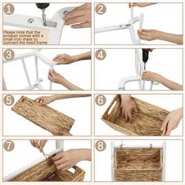 Menkxi Wicker 3 Tier Foldable Storage Basket Floor Rack with Market Storage Basket Water Hyacinth Storage Rack Hand Woven Laundry Rack for Bathroom Kitchen Laundry Room Living Room Storage(White)