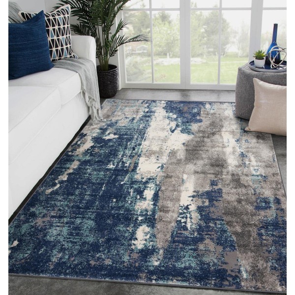 LUXE WEAVERS Euston Blue 6 x 9 Abstract Modern Area Rug 7681