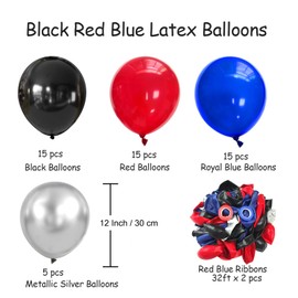 Red Blue Black Silver Balloons, 50pcs 12 Inch Black Red Blue Silver Latex Balloons for Man Boys Baby Shower Birthday Graduation Party Decorations