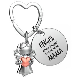 FABACH Best Mum Keyring Guardian Angel Lucky Charm with Heart and Engraving – Best Mum Gifts Keyring – Best Mum Gift Angel Lucky Charm Mother's Day, Angel without wings