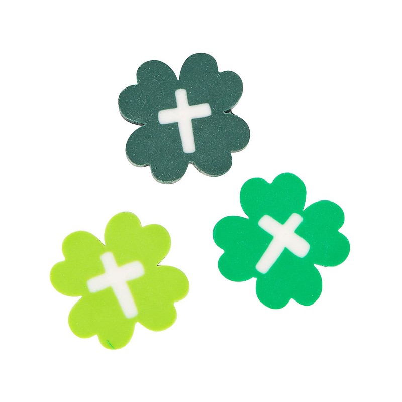 Bulk Religious St. Patrick's Day Clover Mini Erasers, 300 Pieces