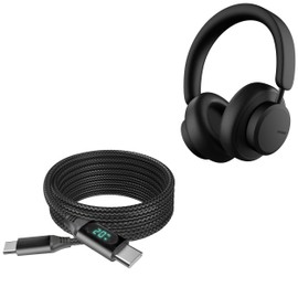 BoxWave Cable Compatible with Urbanista Miami - PowerDisplay PD Cable (6ft) - USB-C to USB-C (100W), LED Wattage Info Extra Long Braided Nylon - Jet Black