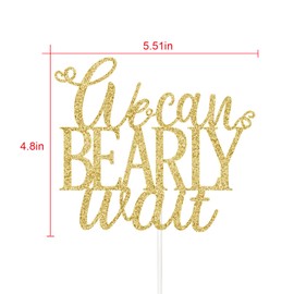 Decoración para tarta con texto en inglés «We Can Bearly Wait», suministros para decoración de baby shower para niños y niñas, tema de peluche, decoración de postre, letrero de doble cara con purpurina dorada