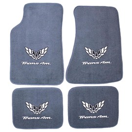 AveryAutoMats Custom Fit 4 Piece Carpet Floor Mats Compatible with 1982-2002 Pontiac Firebird Trans Am with Silver Logo on All 4 Mats - Gray