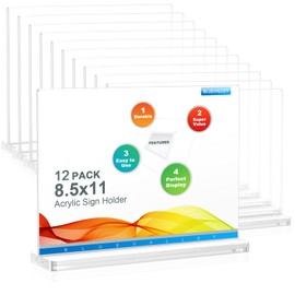 BlueValley 12 Pack Acrylic Sign Holder 8.5 x 11 Inch Horizontal - Clear Display Plastic Table Menu Signs Stand, Double Sided Flyer Holder Standing for Picture Paper Frame Holder Stand Home Office Retail Show Fair