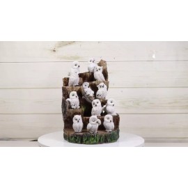 Forest Tree Steppes LED Display Stand With 12 Mini Snow White Owls Figurines Set