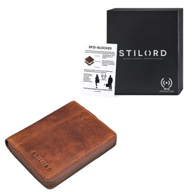 STILORD 'Giannis' Small Leather Wallet for Men - RFID Protection Mini Purse - Vintage Bifold Wallet with Zipper, ID Window & Gift Box, Colour:Sesto - Cognac