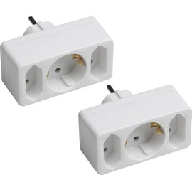 Meister Adaptor Plug 3-Way – Set of 2 – With Euro & Schuko Slot – White – IP20 Indoor – Energy-Saving Use / Socket Adapter / Euro Plug / Schuko Plug / 7423600 White