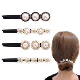 IKOPFLN Magic Hair Bun, Pearl Flower Hair Bun Maker, Women's Doughnut Hair Bun Maker, Magic Hair Bun Maker for Women, Hair Bun Maker Set for Children, Girls, Women, Pack of 4, bronze