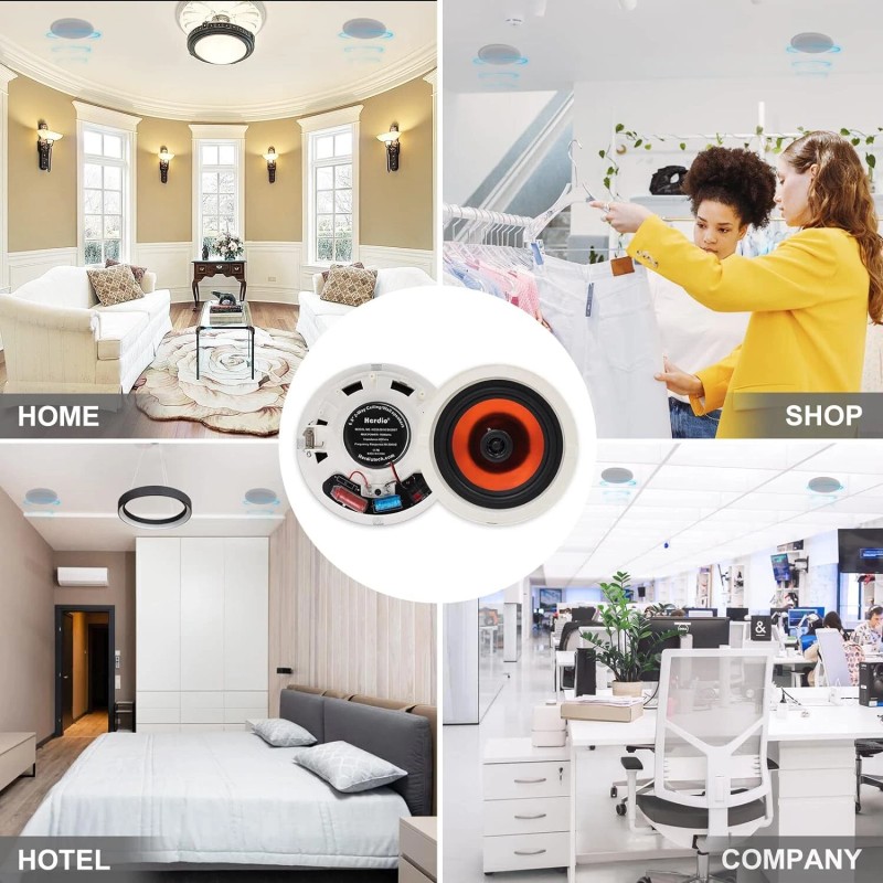 Herdio 6.5" 2 Way Bluetooth Ceiling Speakers 300W Flush Mount