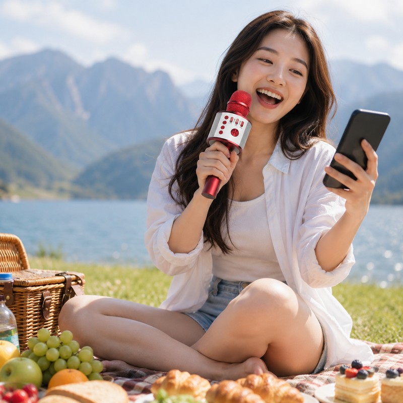 Wireless Bluetooth Karaoke Microphone with Built-In Speaker – Portable Singing