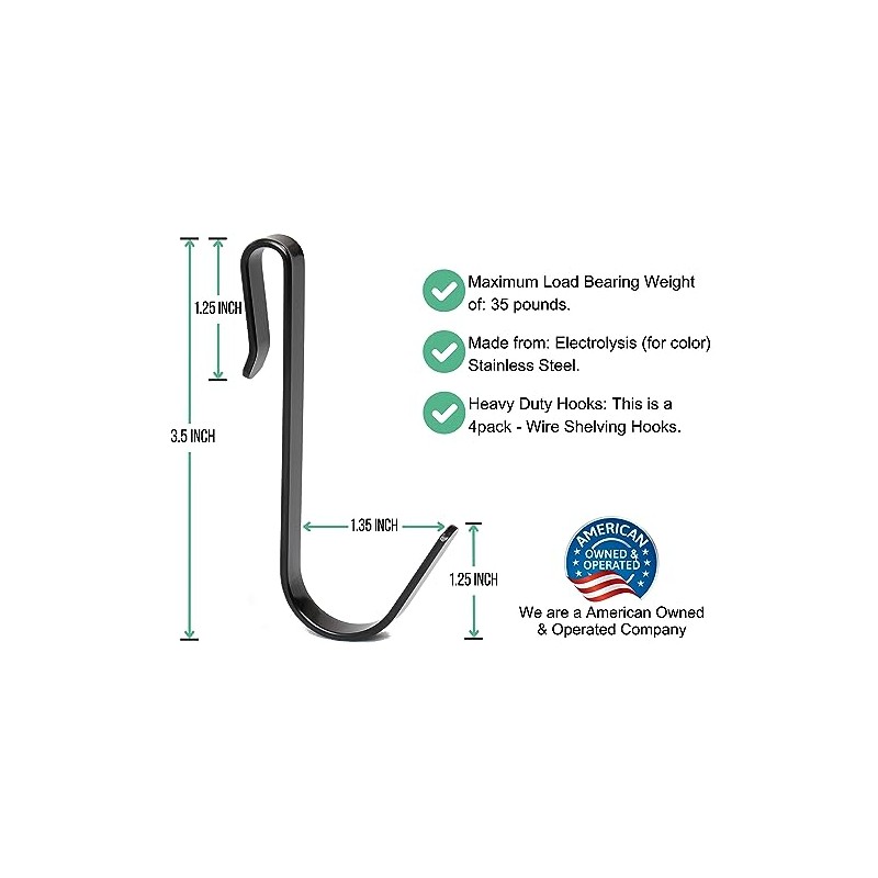 PriZoi Snap-On Wire Shelving Hooks - 4pack of Large 3.5