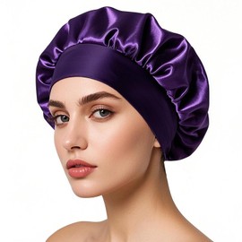 iLamvie Satin Hair Cap, Night Sleep Cap, Hair Protect, Satin Hood for Sleeping, Hair Net for Women and Girls (Deep Purple)