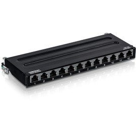 TRENDnet 12-Port Cat6A Shielded Patch Panel, 10G Ready, Cat5e,Cat6,Cat6A Compatible, Metal Housing, Color-Coded Labeling for T568A and T568B Wiring,Cable Management,Wall Mountable, Black,TC-P12C6AS
