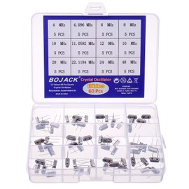 BOJACK 12 Values 60 Pcs Quartz Crystal Oscillator 4 MHz, 4.096 MHz, 6 MHz, 8 MHz, 10 MHz, 11.0592 MHz, 12 MHz, 16 MHz, 20 MHz, 22.1184 MHz,24 MHz,48 MHz Crystal Resonators Assortment Kit