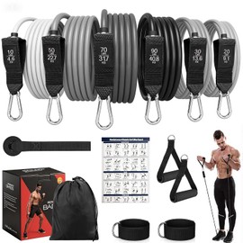 6PCS Ligas De Resistencia, Banda de resistencia de hasta 270 Libras, Banda Elástica Resistencia, Incluye asas, correas para tobillos, bolsa de almacenamiento etc, para fuerza, fitness, pilates