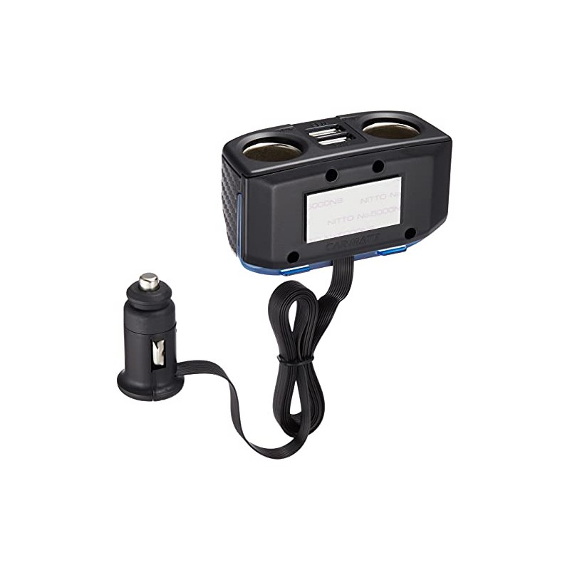 Carmate DZ322 Car Socket, With 2 Flat Cord, 2 USB