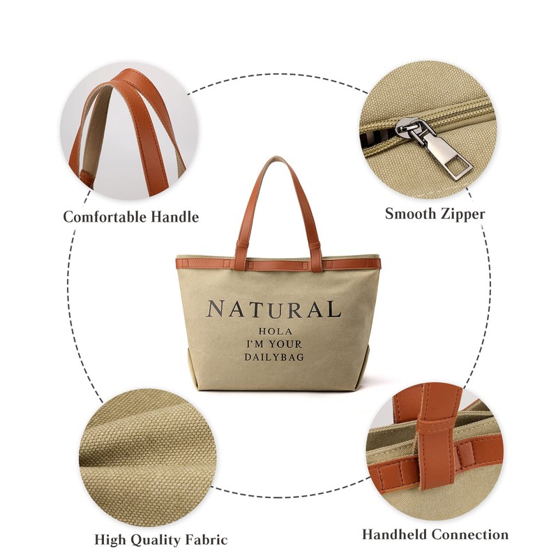 CORIOS Women Tote Bag Canvas Handbag Multi-Pockets Shoulder Bag Large