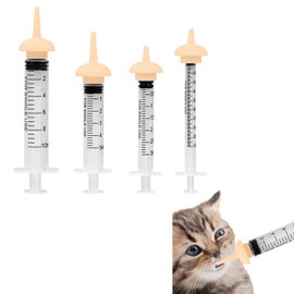YANHUILAY Pet Dosage Syringe, No Needles, Set of 4, Pet Feeding Syringe, 0.3 fl oz (1 ml), 0.1 fl oz (3 ml), 0.2 fl oz (1 ml), 0.2 fl oz (1 ml), 0.2 fl oz (1 ml), Nipple, Nursing Aid, For Measuring