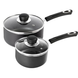 Utopia Kitchen Nonstick Saucepan Set with Lid, 1.5 Quart and 2 Quarts Multipurpose Pots Set for Home Kitchen or Restaurant (Grey-Black)