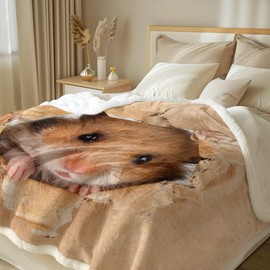 Sleepwish Sherpa Fleece Blanket Puppy Dog Plush Throw Blanket Fuzzy Soft Blanket Warm Cozy Cute Animals Blanket,Hamster Brown Mouse,Throw (50" X 60")