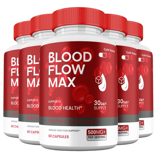 (5 Pack) Blood Flow Max, Maximum Strength Supplement, Official Blood