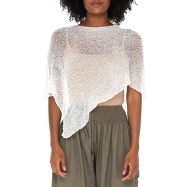 SHU-SHI Women’s Sheer Knit Poncho Shrug – Lightweight Summer Cover Up, Bolero, Pullover Sweater, One Size Fits Most Off-White