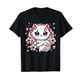 Cute Kawaii Cat Cherry Blossoms Kitten Lover Gift Women Girl T-Shirt
