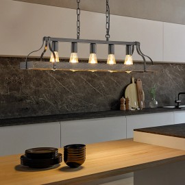 5-Light Farmhouse Rustic Light Fixtures Over Table Modern Linear Rectangular Kitchen Island Ceiling Pendant Lighting E26 34InchShade  color: Golden Black, Design Style: Farmhouse, Lamp Power(W): no bulbs, Number of Lights: 5