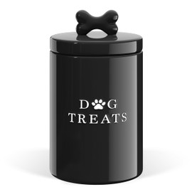 Barnyard Designs Large Dog Treat Container Airtight, Cute Dog Treat Jar, Large Dog Treat Containers with Lids, Rustic Dog Treat Storage Container, Ceramic Dog Treat Jars for Kitchen Counter (Black)