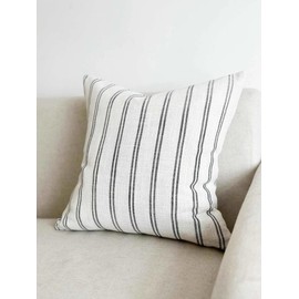 IKATYARN Farmhouse Linen Throw Pillow Cover, Black Striped Decorative Retro Pillowcase for Sofa Bedroom Pack of 2, 18x18 Inches