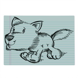 Ambesonne Cartoon Cutting Board, Scribble Art of a Running Puppy Dog on a Notebook Page Style Backdrop, Decorative Tempered Glass Cutting and Serving Board, Large Size, Black Pale Blue Pink