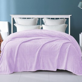 Exclusivo Mezcla Lilac Purple Fleece Queen Size Blanket for Bed, 90x90 Inches Soft Cozy 3D Decorative Jacquard Flannel Blankets, Lightweight Fuzzy Plush Warm Blankets for All Seasons
