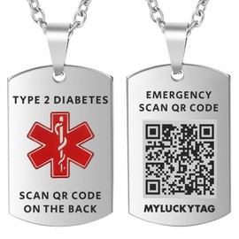 MYLUCKYTAG QR Code Medical Alert Necklace for Men Women - Stainless Steel Engraved Medical ID Tag - Free Online Emergency Medical Profile - Emergency Med Alert Necklace & Jewelry - Medical ID Pendant