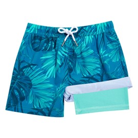 BRISIRA - Traje de baño para niños y niñas, antirozaduras, pantalones cortos de natación para niños con forro de compresión, Greentropical, 4