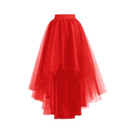 High Low Tulle Skirt Lace up Wedding Party Prom Cocktail Mesh Long Tulle Skirt for Women Red One Size