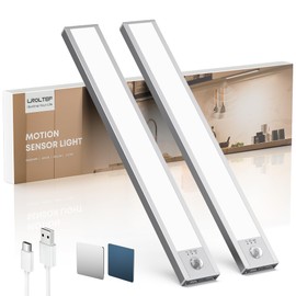 LROLTEF Under Cabinet Kitchen Lights, Motion Sensor Dimmable 21cm 1500mAh 6500K LED Under Counter Rechargeable Wardrobe Indoor Night Lights for Kitchen Shelf Stairs Closet 2 Pack