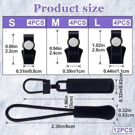 12 Pcs Black Zipper Repair Replacement Kit Universal Pull for Fix Luggage Jackets Purses Backpacks Suitcase Winter Jacket with 3 Sizes and Extender Handle Screw Accessories (black)