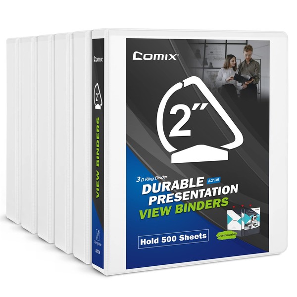 Comix Durable 2 Inch D-Ring Binders, 2'' 3 Ring Binder