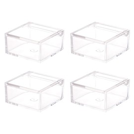 BENECREAT 4Pcs Plastic Flip Lid Box, 6x6x3cm Clear Plastic Storage Boxes with Hinged Lids, Small Display Organizer Containers for Storing Jewelry, Small Items