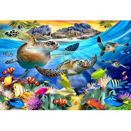 Wooden Jigsaw Puzzle - Turtle Beach by Howard Robinson - 475 Pieces - Made in USA by Nautilus Puzzles