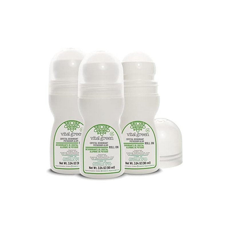 Vital Green Desodorante Roll-On Natural, Alumbre de Potasio, 90ml, 3pk