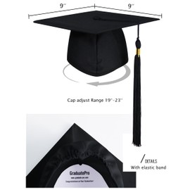 GraduatePro Graduation Talar with Hat Black Graduate Robe Bachelor Uni Master Costume Gifts Graduates Academic Men Women 48=S