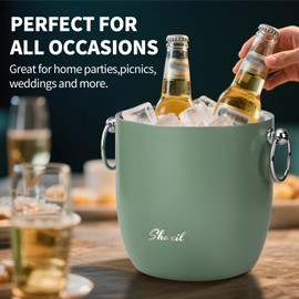 Shoxil Ice Bucket - 3L Large Ice Bucket for Parties & Cocktail Bar, Stainless Steel Ice Cooler with Lid & Tongs, Retro Style Ice Bucket for Freezer & Drinks